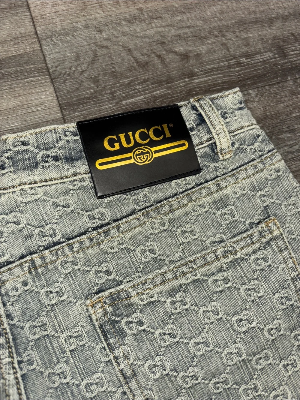 Gucci Light Blue GG Jacquard Denim Shorts, sz 30